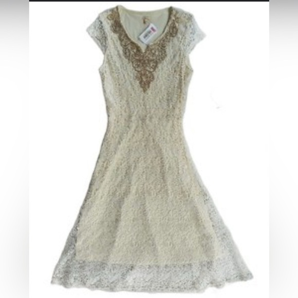 Reba Cream Lace Dress with Brown Detailing - Picture 5 of 5